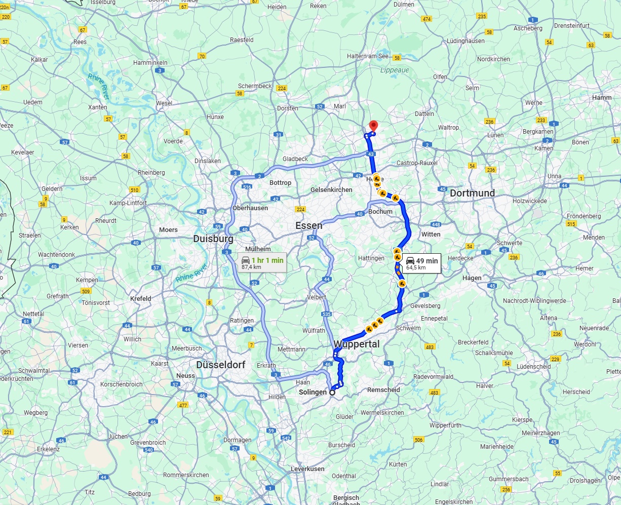 Anreise von Solingen Zu Recklinghausen Über via A43