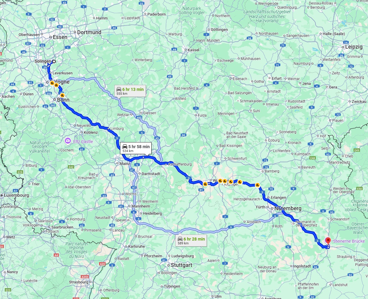 Anreise von Solingen Zu Regensburg Über via A3