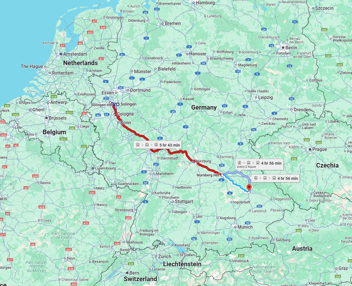 Anreise von Solingen Zu Regensburg Über 