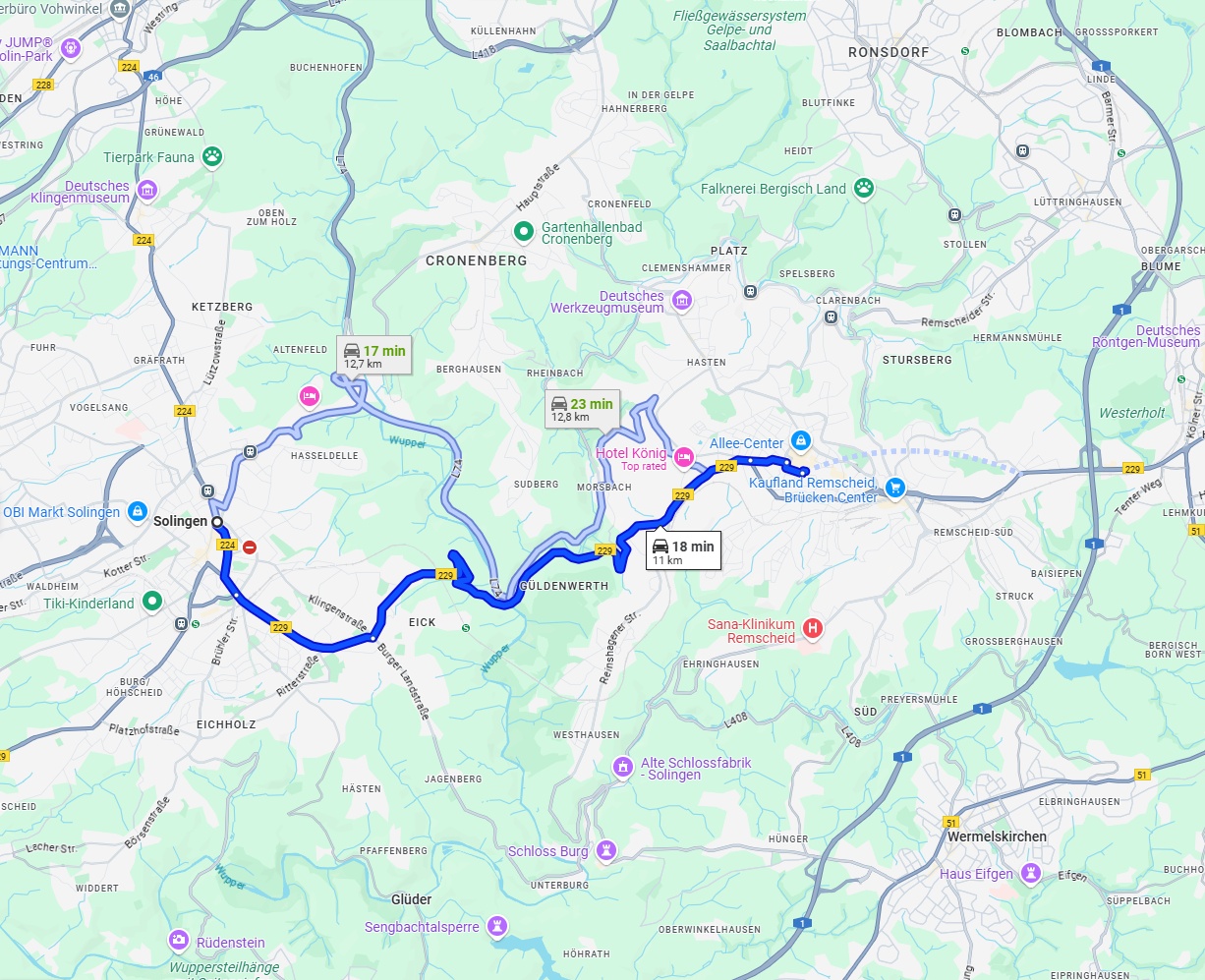 Anreise von Solingen Zu Remscheid Über via B229