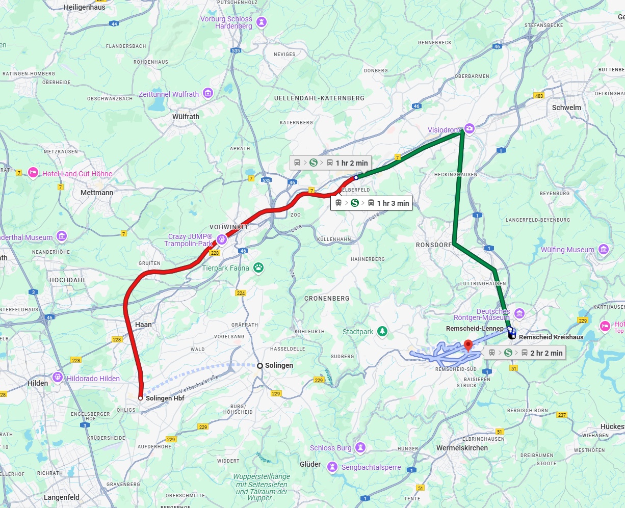 Anreise von Solingen Zu Remscheid Über 