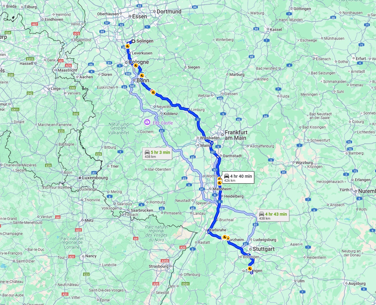 Anreise von Solingen Zu Reutlingen Über via A3