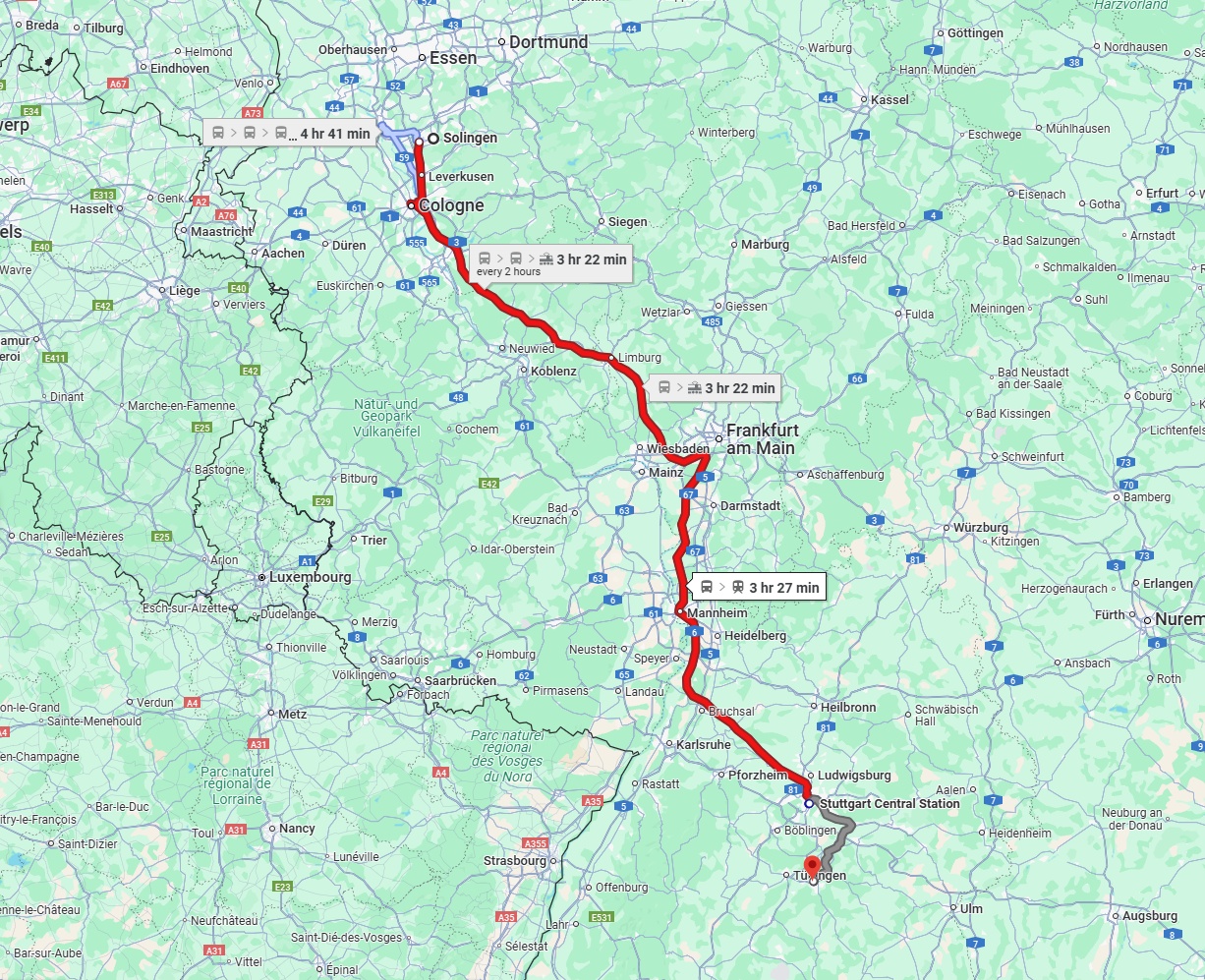 Anreise von Solingen Zu Reutlingen Über 