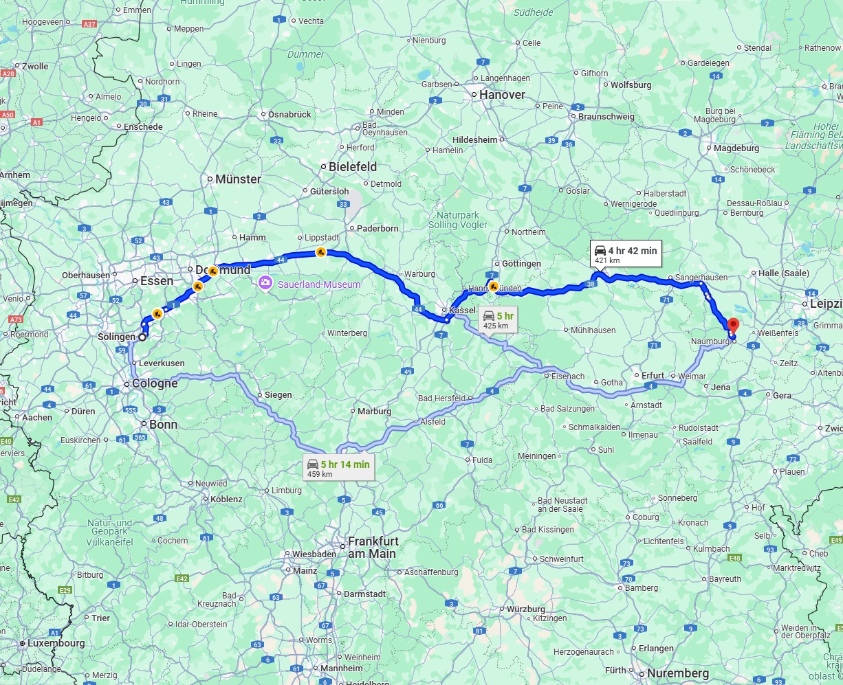 Anreise von Solingen Zu Saale Über via A44 and A38