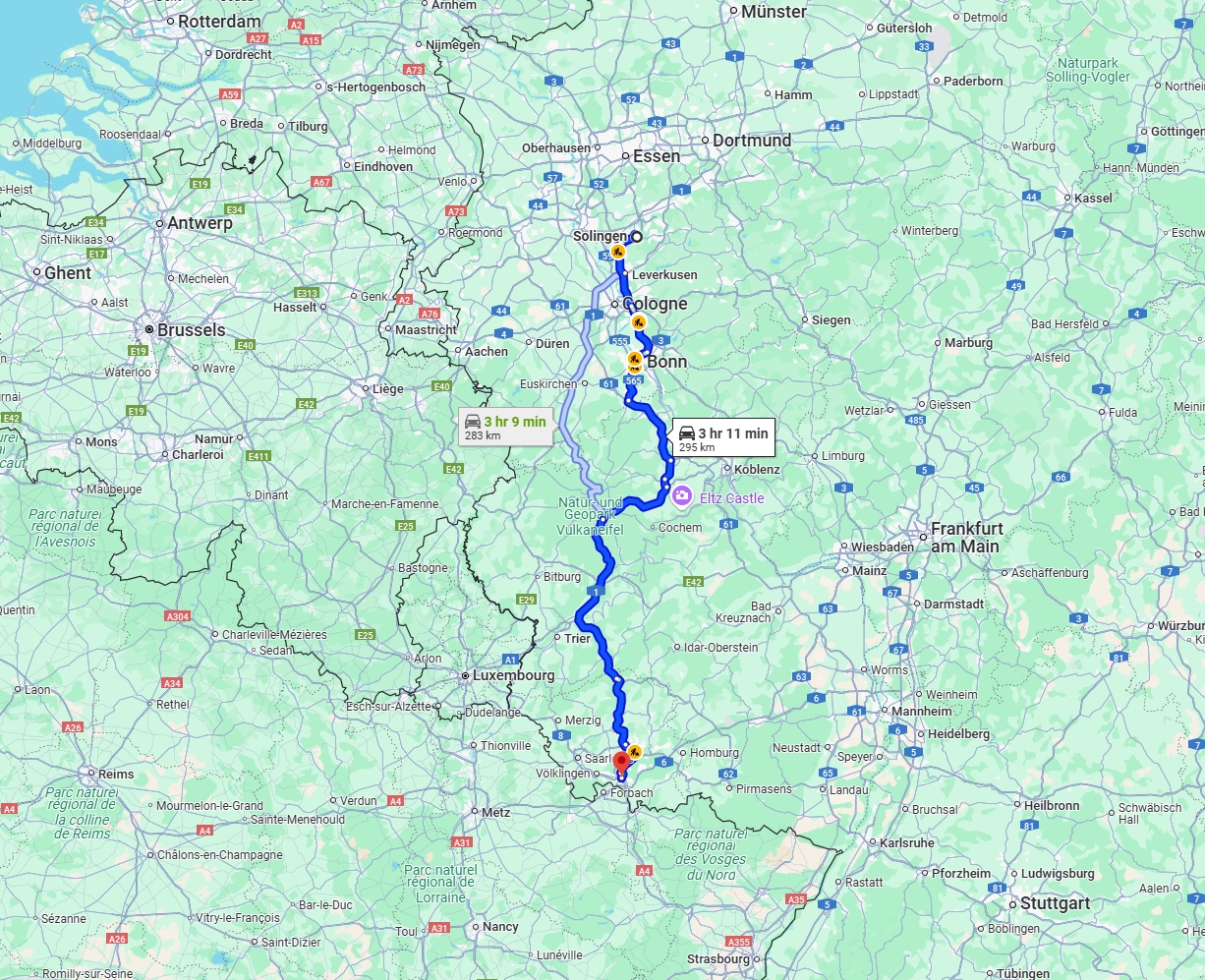 Anreise von Solingen Zu Saarbrücken Über via A1