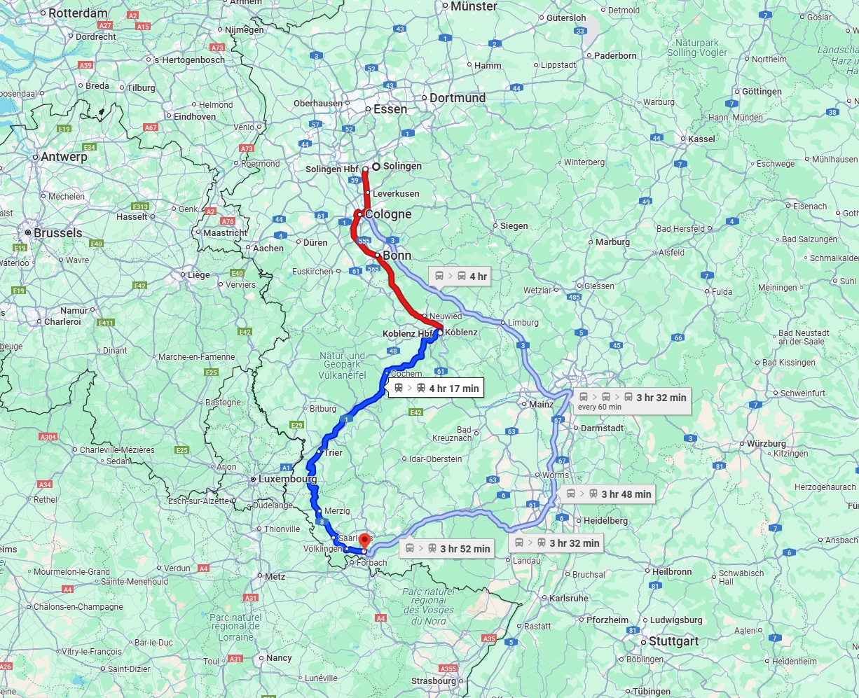 Anreise von Solingen Zu Saarbrücken Über 
