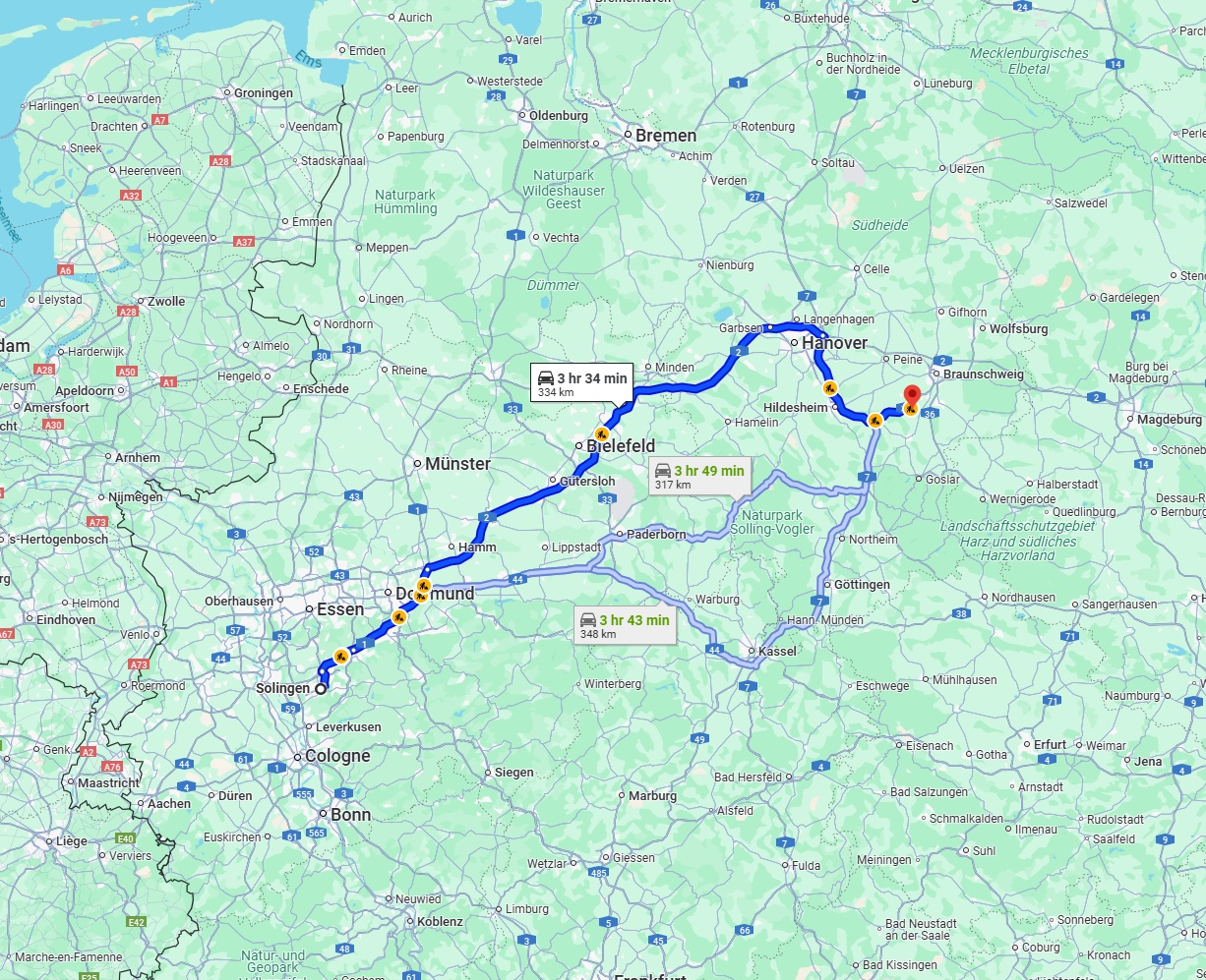 Anreise von Solingen Zu Salzgitter Über via A2