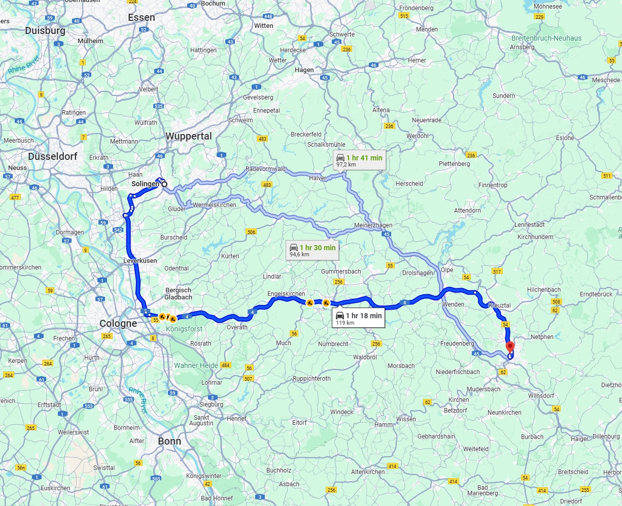 Anreise von Solingen Zu Siegen Über via A4