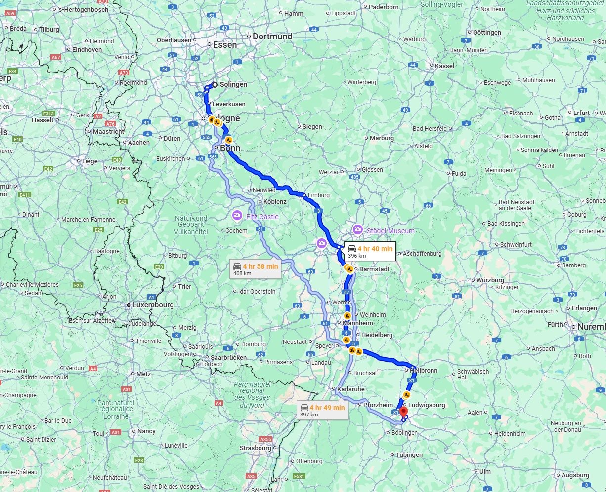 Anreise von Solingen Zu Stuttgart Über via A3