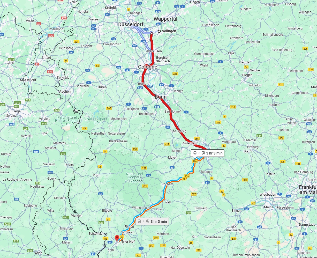 Anreise von Solingen Zu Trier Über 