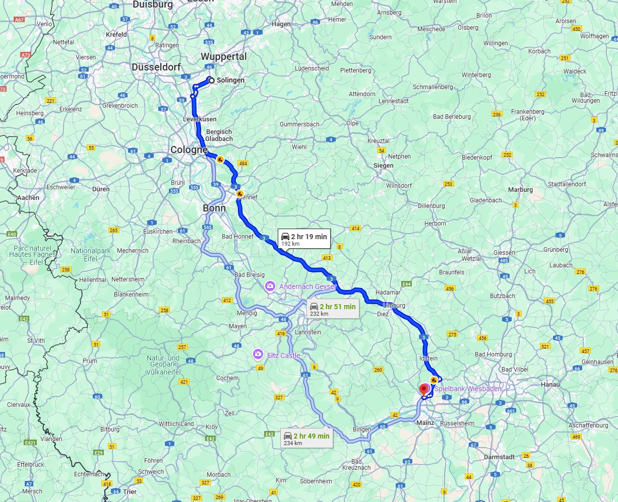 Anreise von Solingen Zu Wiesbaden Über via A3