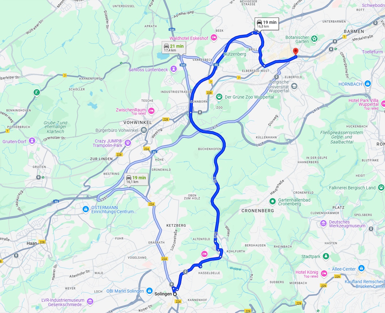 Anreise von Solingen Zu Wuppertal Über via L74