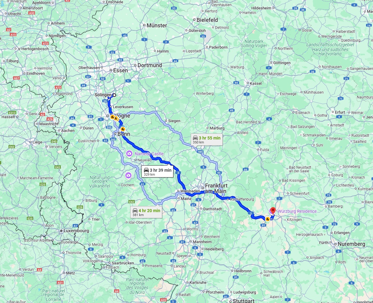 Anreise von Solingen Zu Würzburg Über via A3