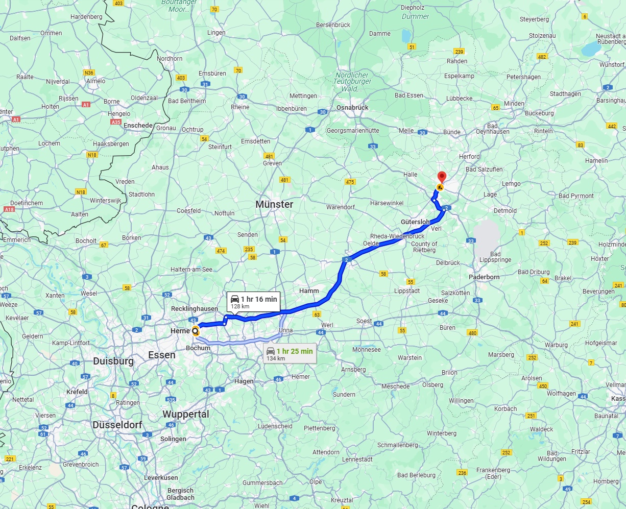 Anreise von Herne Zu Bielefeld Über via A2