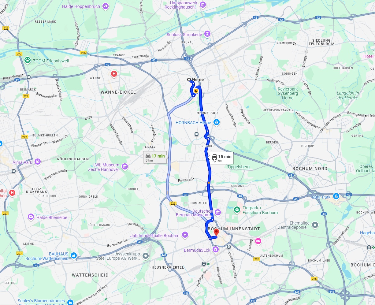 Anreise von Herne Zu Bochum Über via Herner Str.