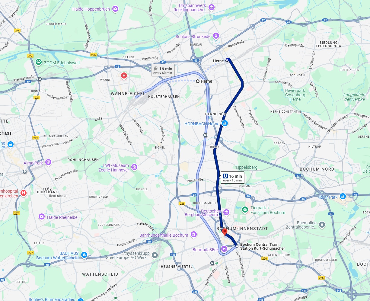 Anreise von Herne Zu Bochum Über 