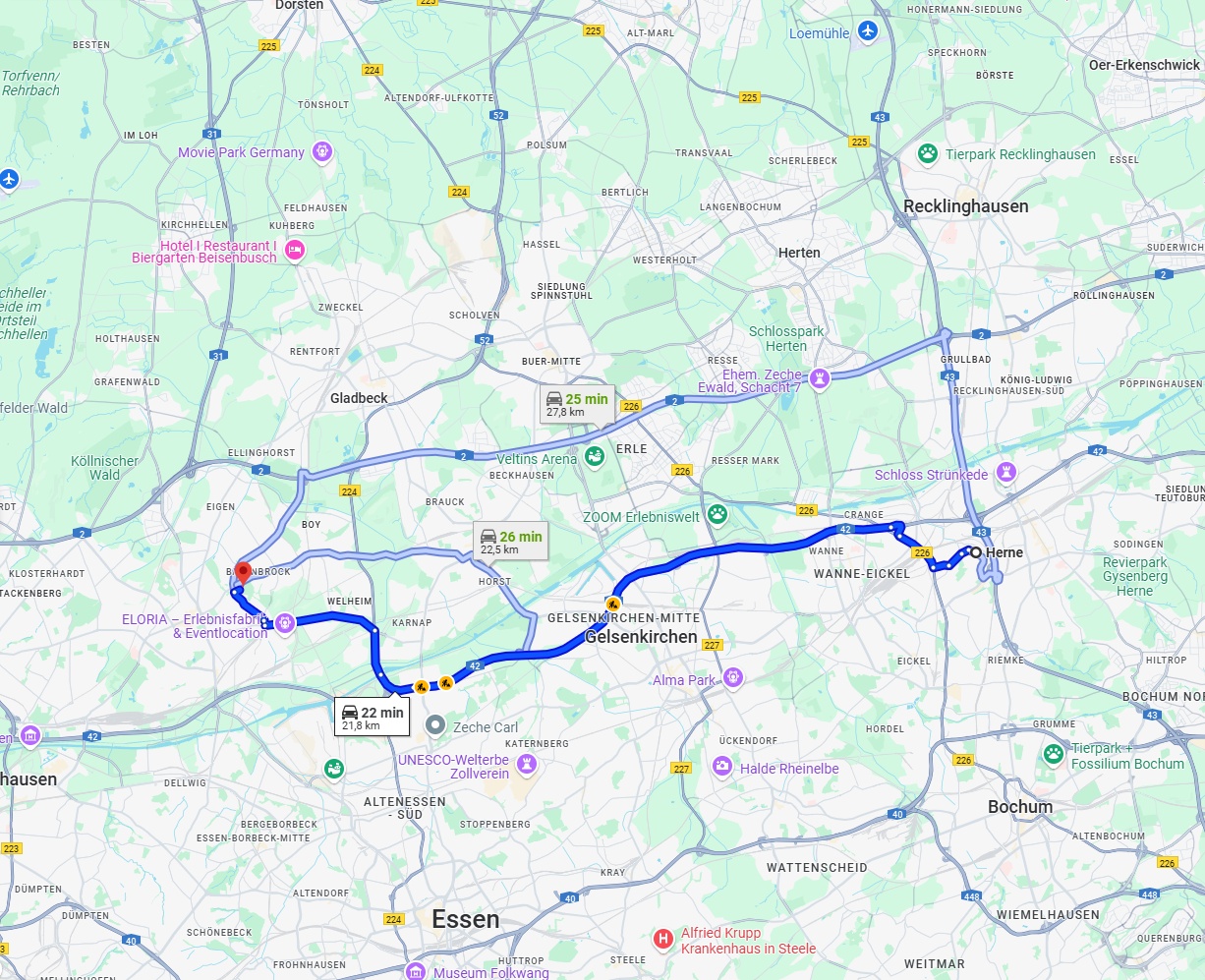 Anreise von Herne Zu Bottrop Über via A42
