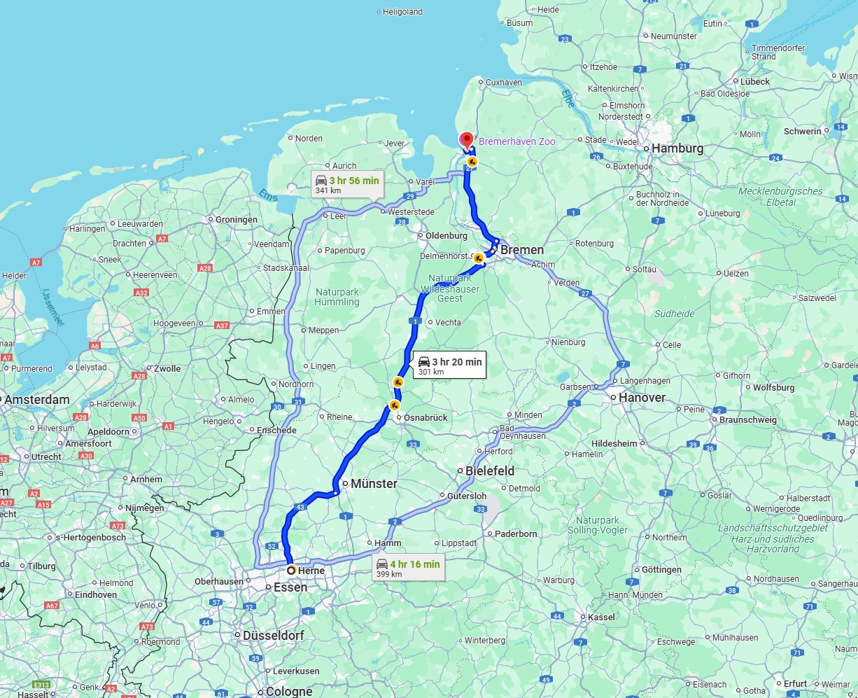 Anreise von Herne Zu Bremerhaven Über via A1
