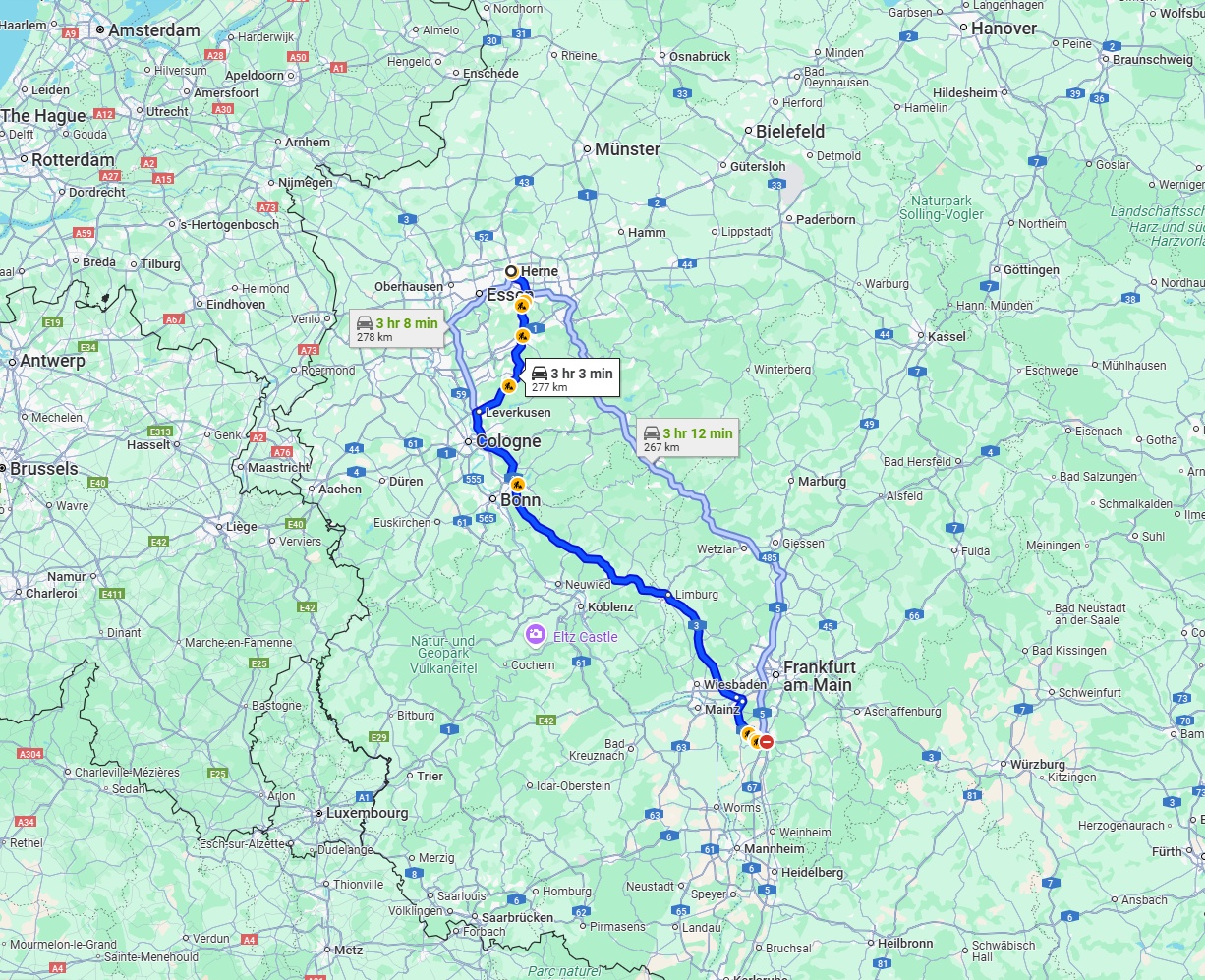 Anreise von Herne Zu Darmstadt Über via A3