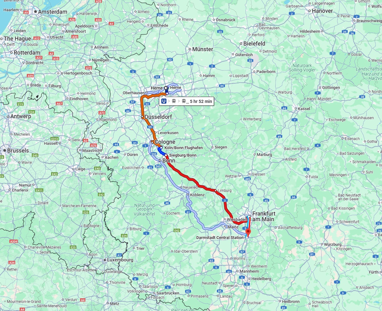 Anreise von Herne Zu Darmstadt Über 