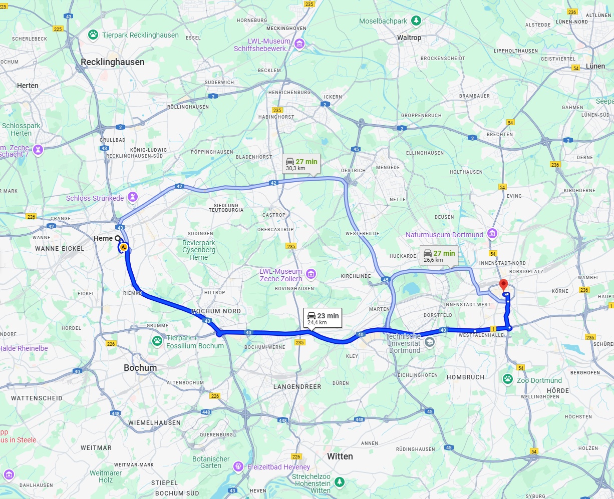 Anreise von Herne Zu Dortmund Über via A40