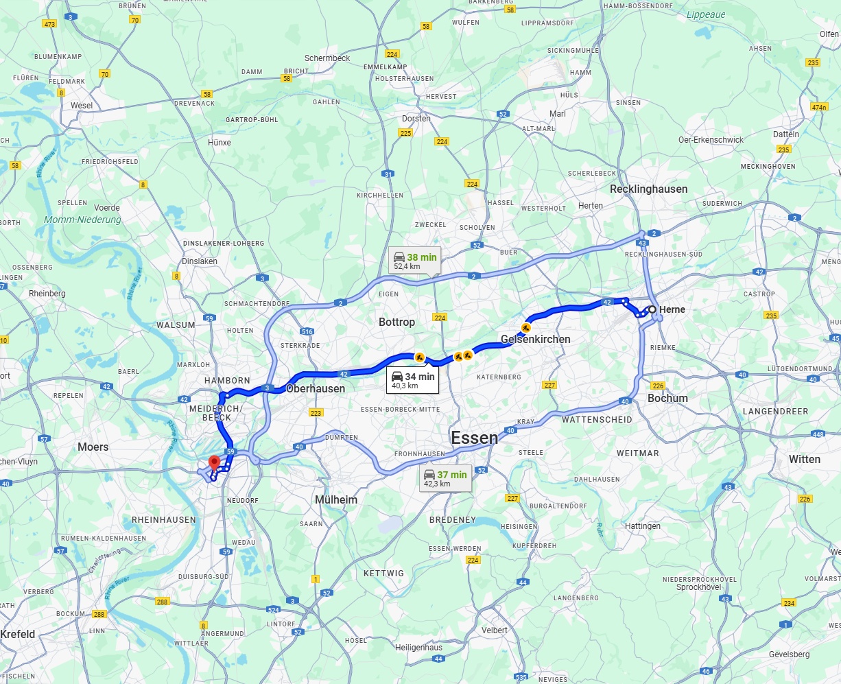 Anreise von Herne Zu Duisburg Über via A42