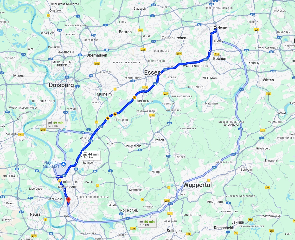 Anreise von Herne Zu Düsseldorf Über via A52