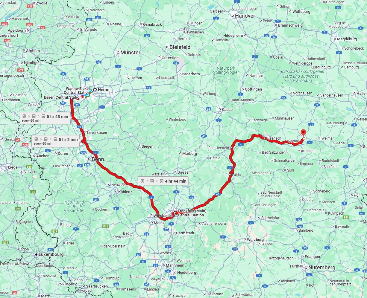 Anreise von Herne Zu Erfurt Über 