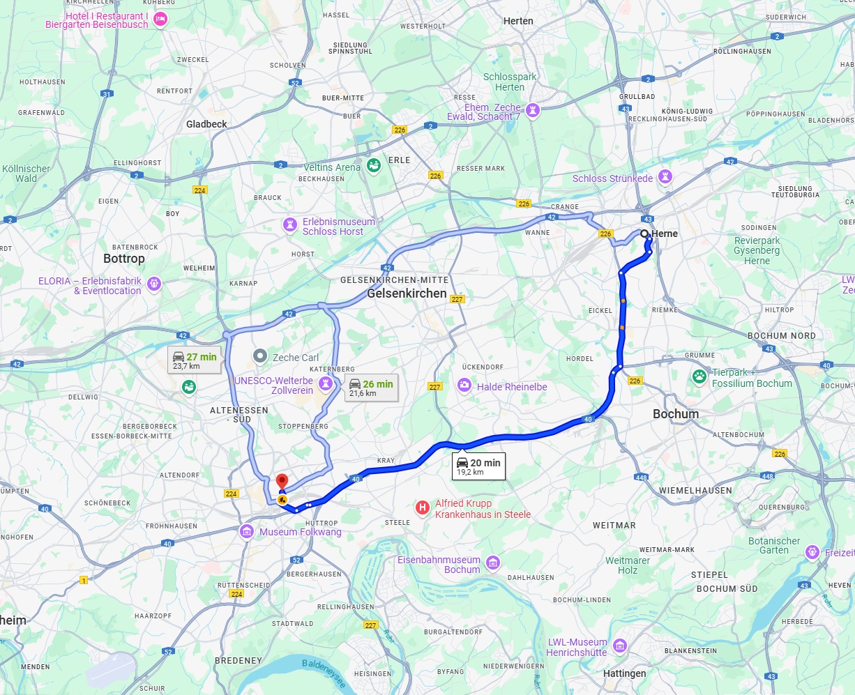 Anreise von Herne Zu Essen Über via A40