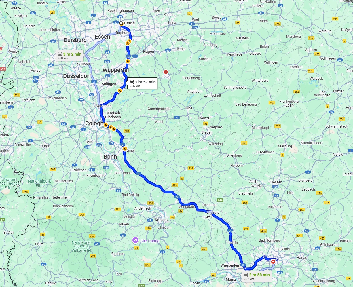 Anreise von Herne Zu Frankfurt am Main Über via A3