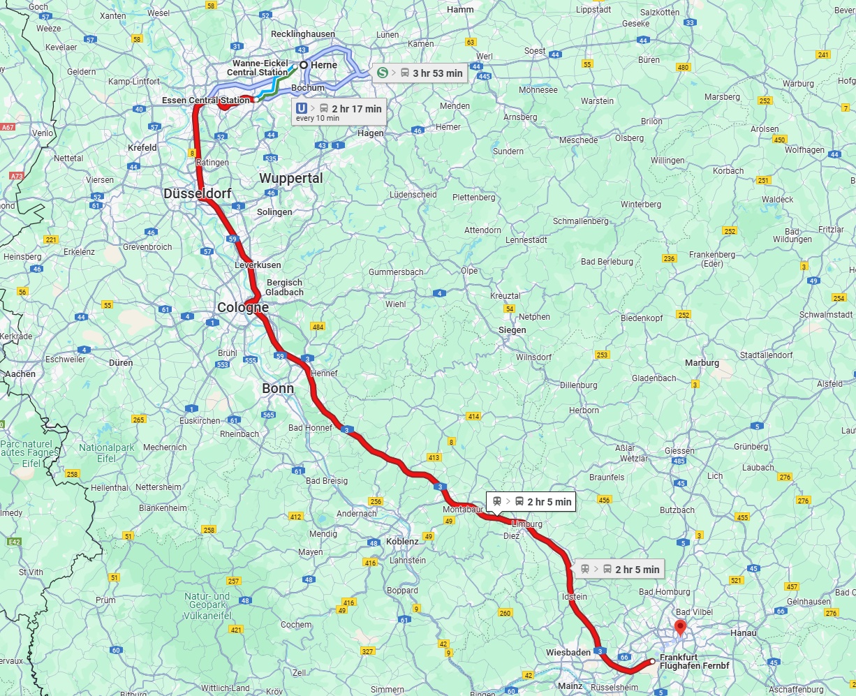 Anreise von Herne Zu Frankfurt am Main Über 