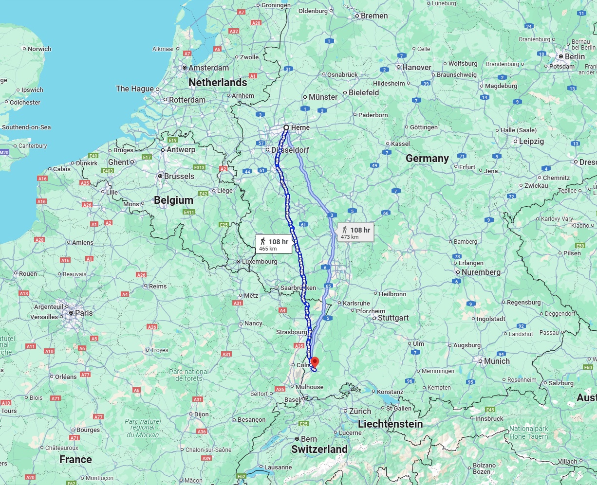 Anreise von Herne Zu Freiburg im Breisgau Über 