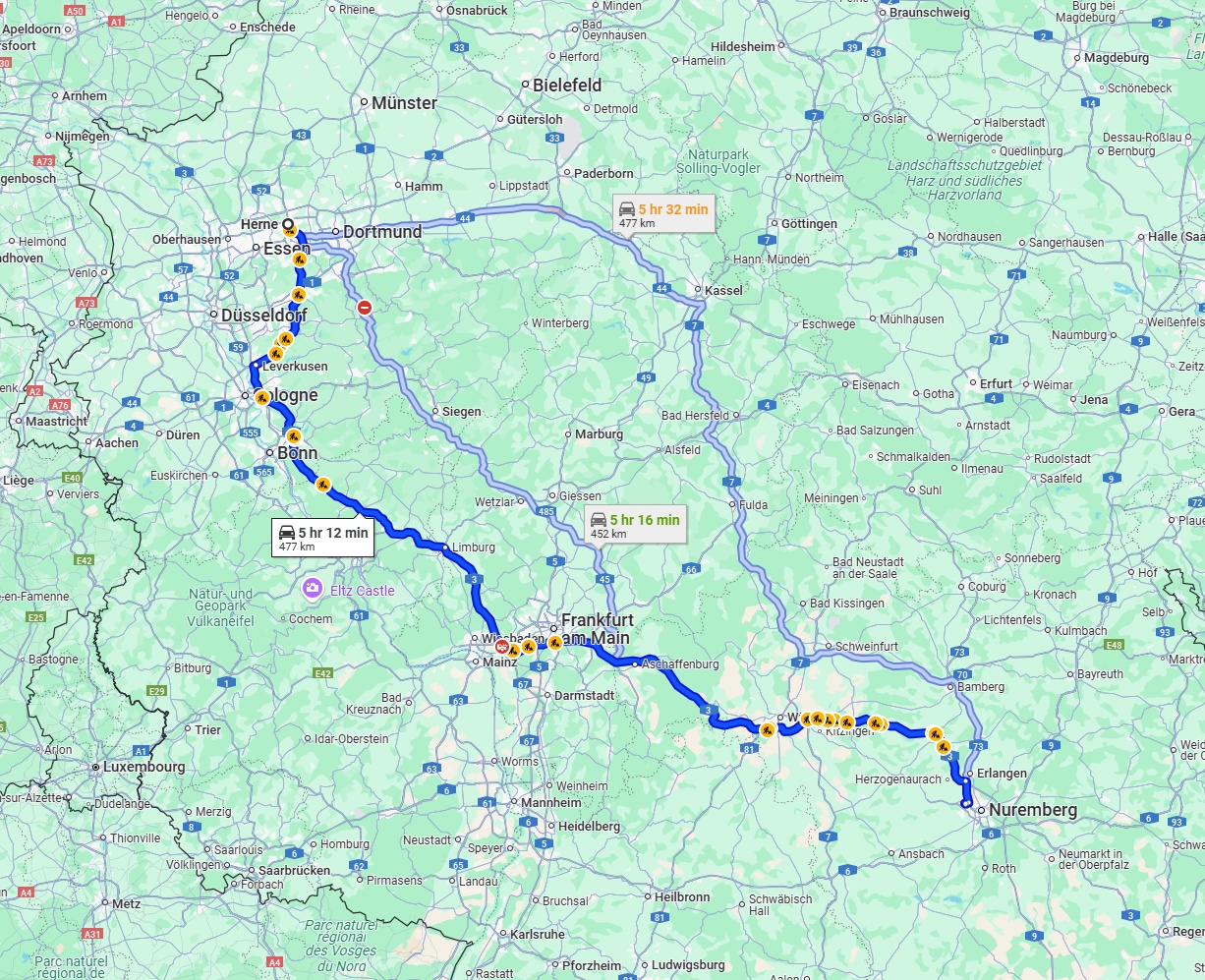 Anreise von Herne Zu Fürth Über via A3
