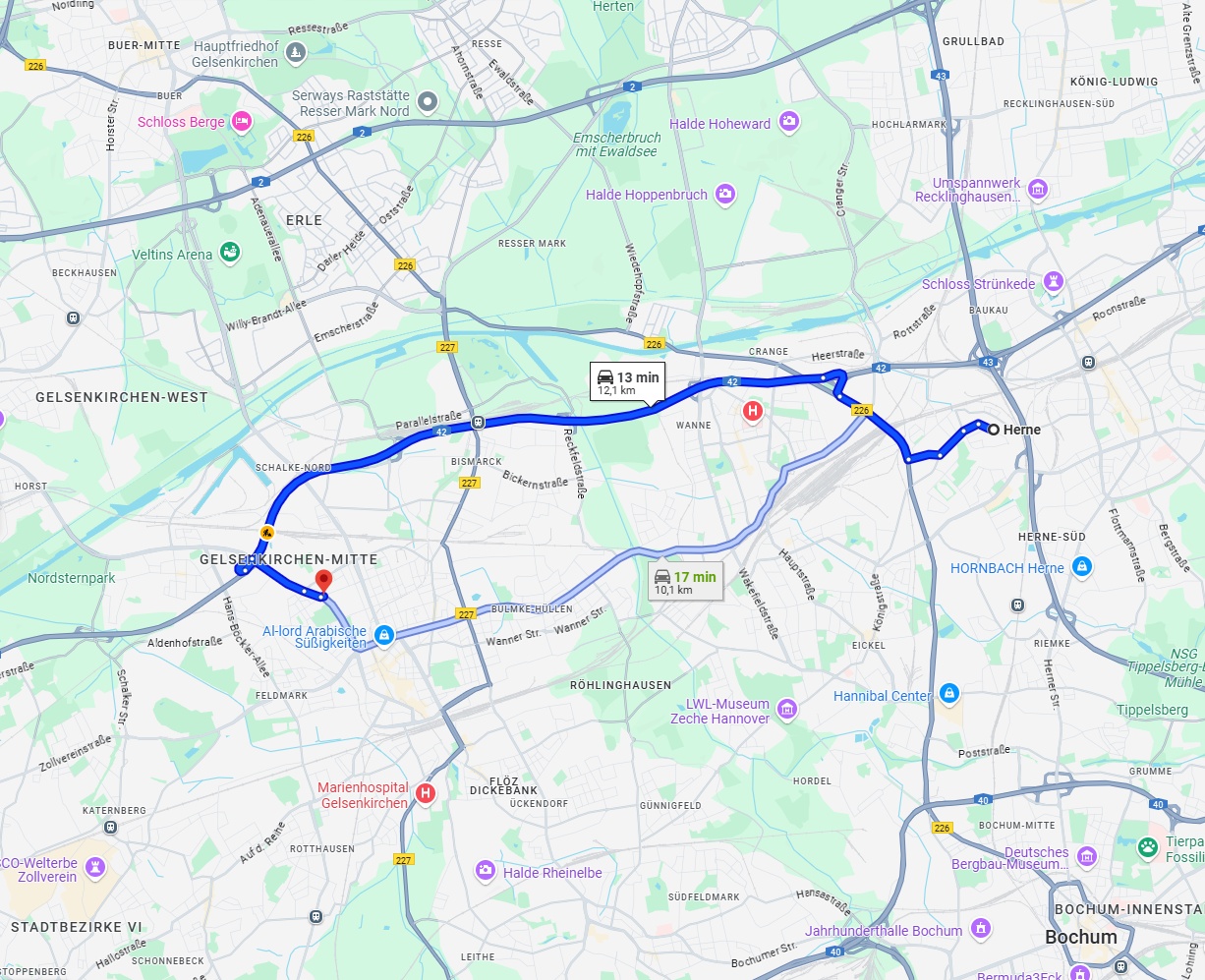 Anreise von Herne Zu Gelsenkirchen Über via A42