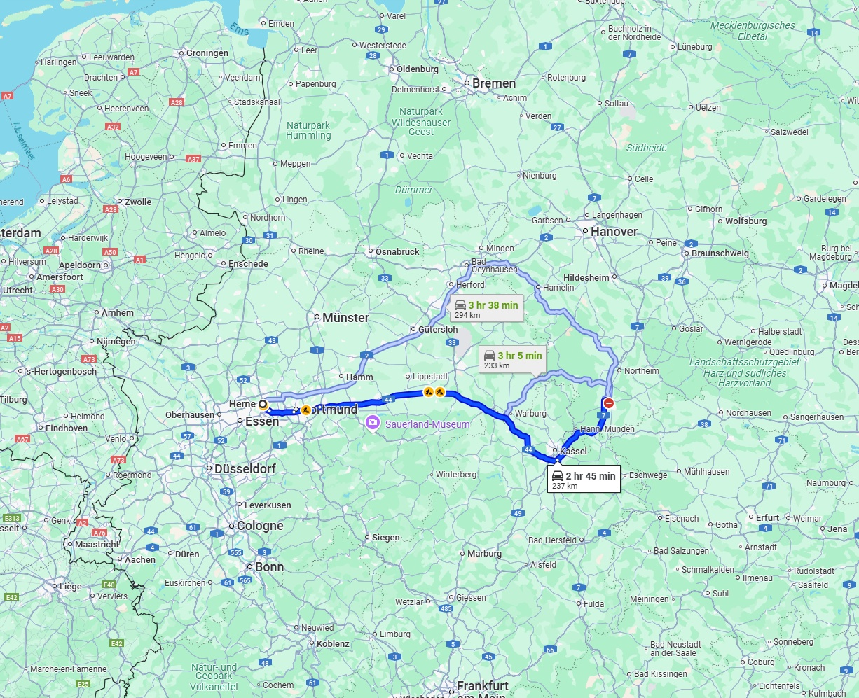 Anreise von Herne Zu Göttingen Über via A44