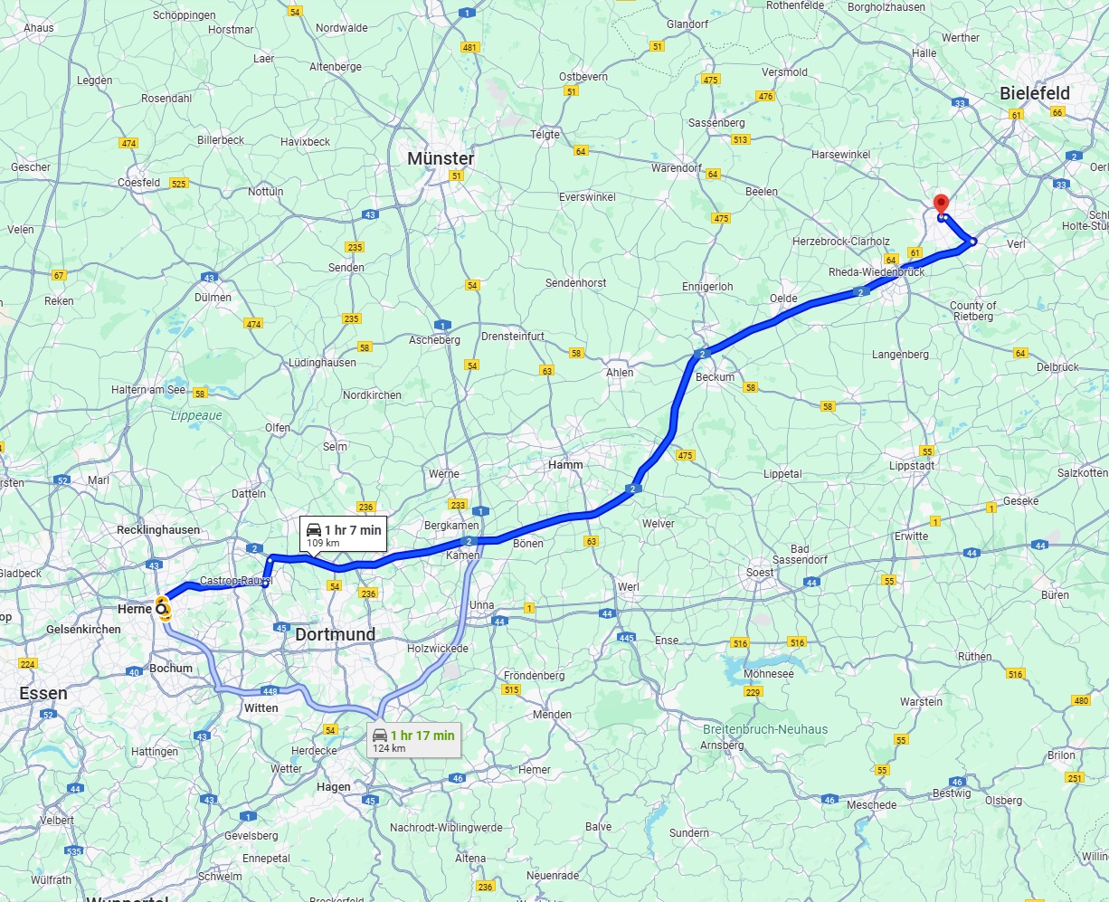 Anreise von Herne Zu Gütersloh Über via A2