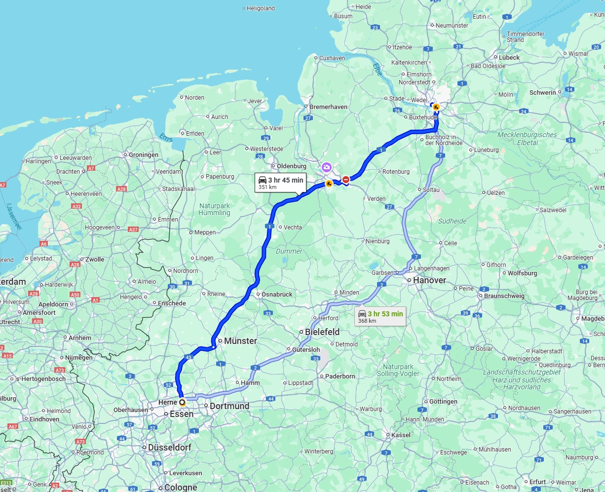 Anreise von Herne Zu Hamburg Über via A1