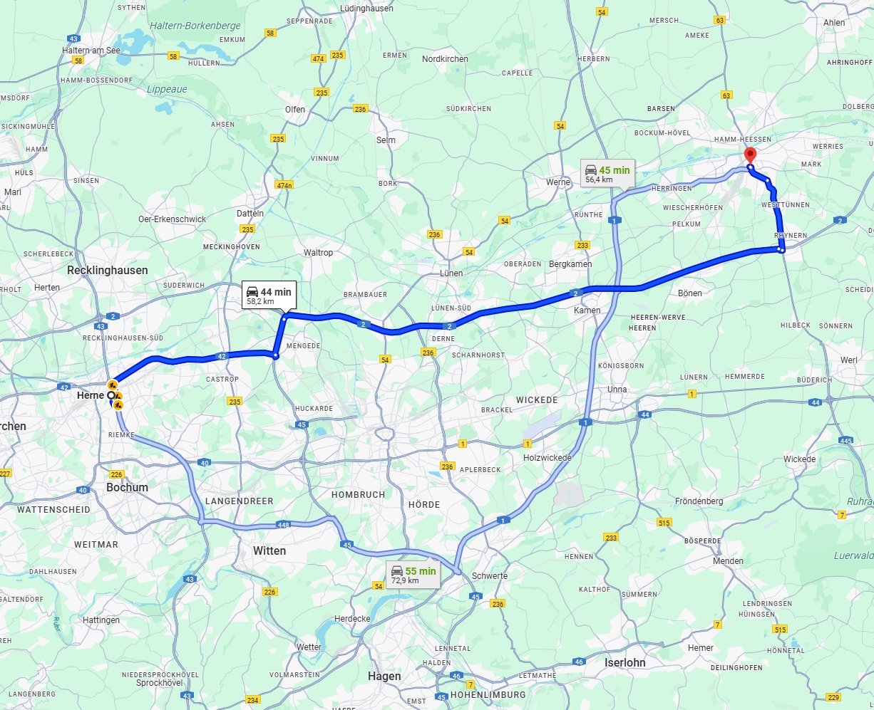 Anreise von Herne Zu Hamm Über via A2