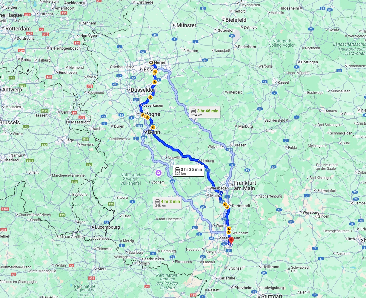 Anreise von Herne Zu Heidelberg Über via A3