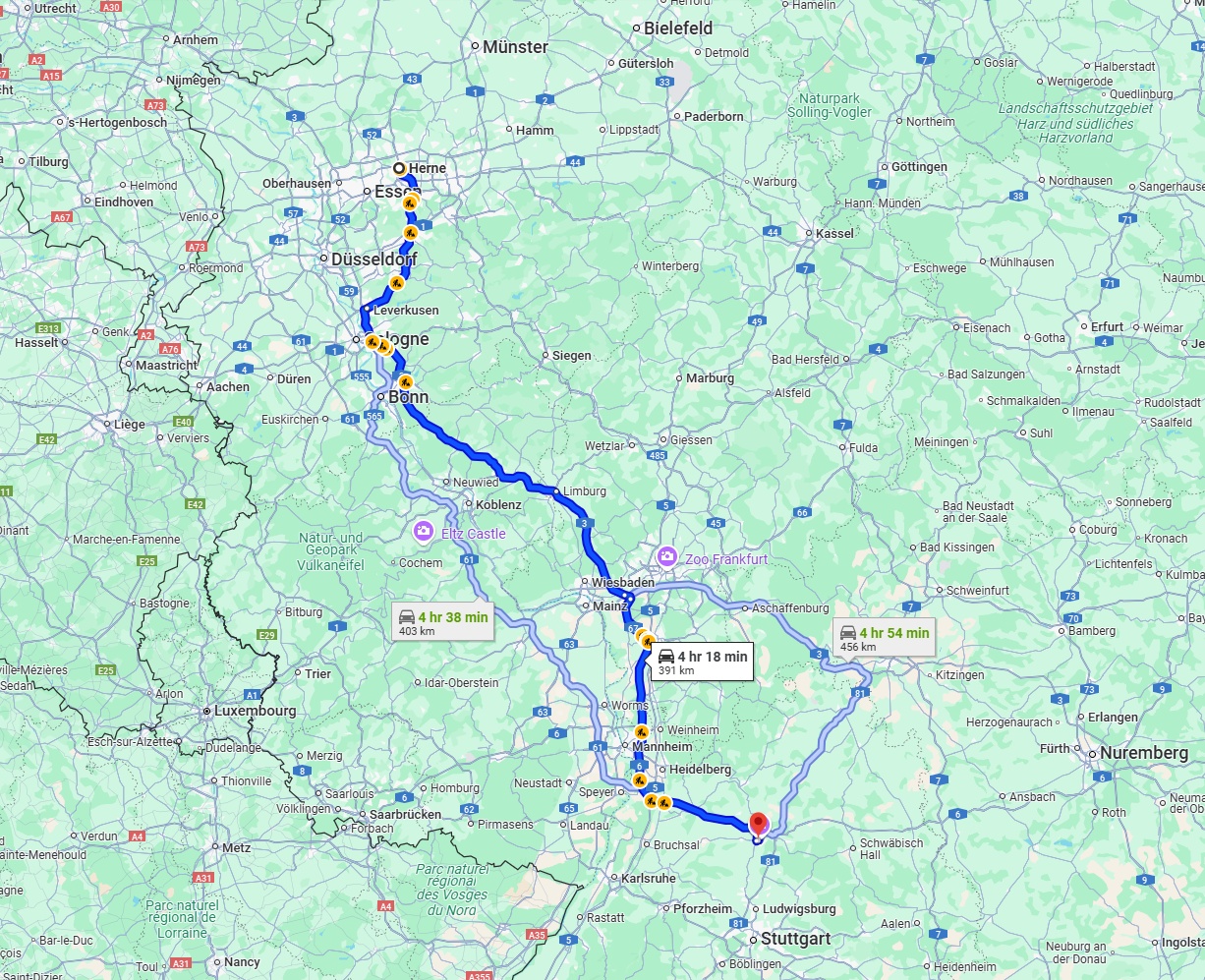 Anreise von Herne Zu Heilbronn Über via A3