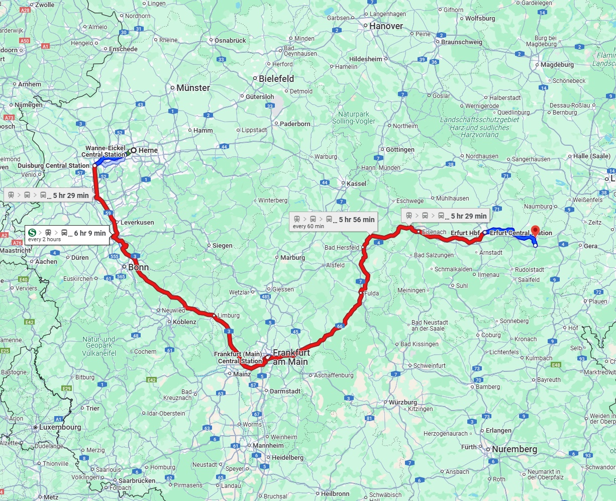 Anreise von Herne Zu Jena Über 