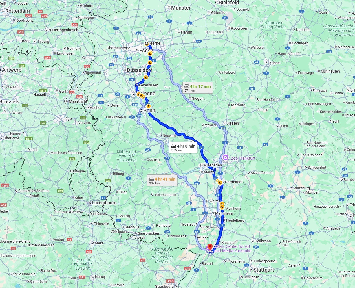 Anreise von Herne Zu Karlsruhe Über via A3 and A5