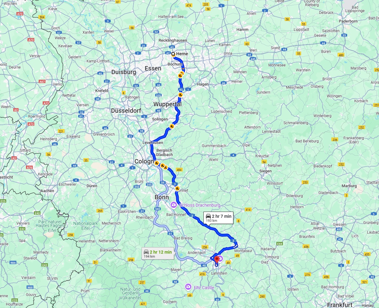 Anreise von Herne Zu Koblenz Über via A3