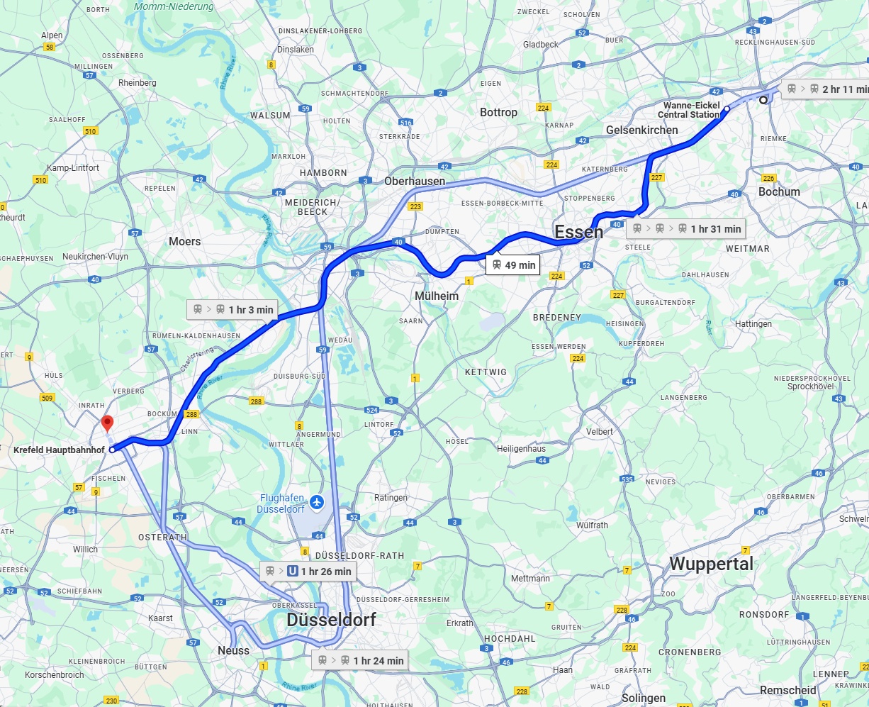 Anreise von Herne Zu Krefeld Über 