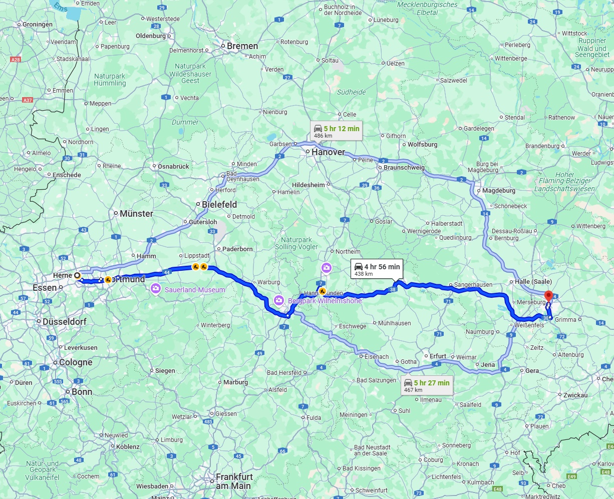 Anreise von Herne Zu Leipzig Über via A44 and A38