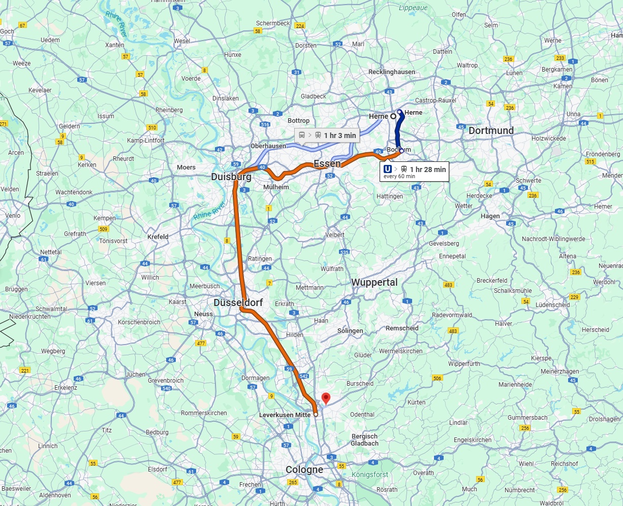 Anreise von Herne Zu Leverkusen Über 