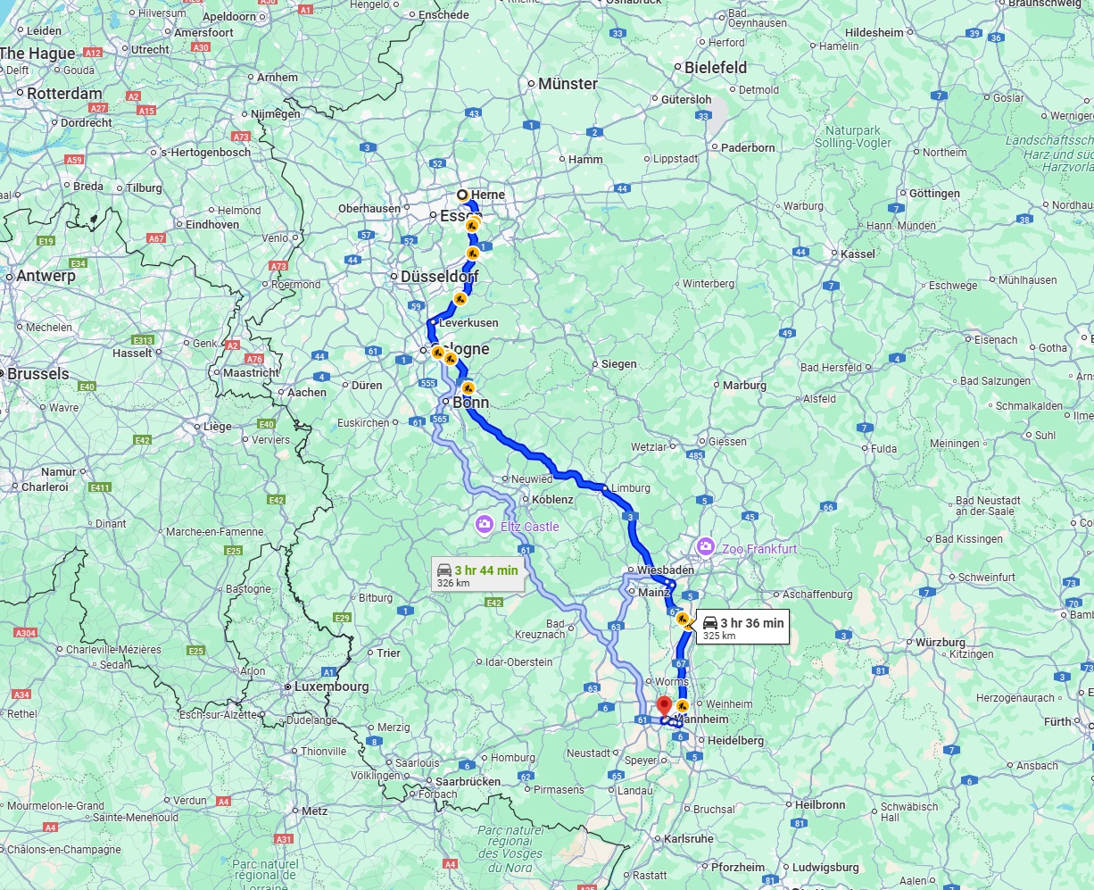 Anreise von Herne Zu Ludwigshafen am Rhein Über via A3