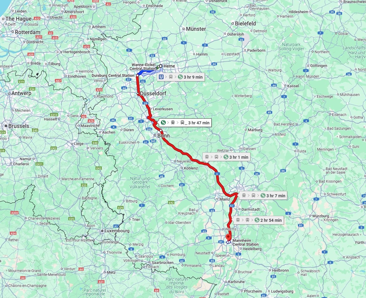 Anreise von Herne Zu Ludwigshafen am Rhein Über 