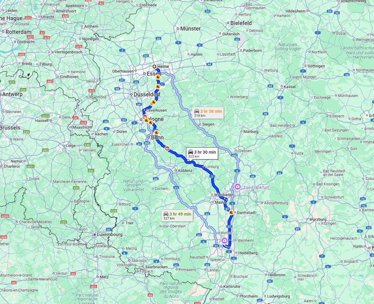 Anreise von Herne Zu Mannheim Über via A3