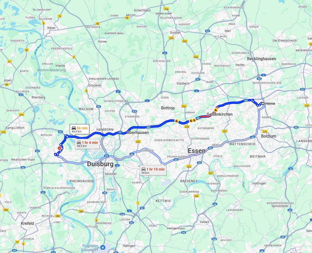 Anreise von Herne Zu Moers Über via A42